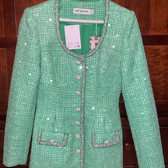 Self Portrait Long sleeve green dress with diamonds and sparkles! Never worn! - Picture 7 of 11